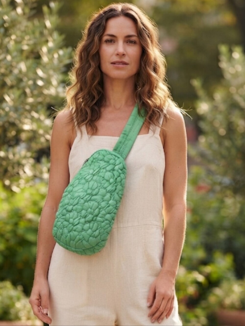 Wildfox HBWF-124-0024C-46 Green Quilted Flower Sling Bag - NWT MSRP $78